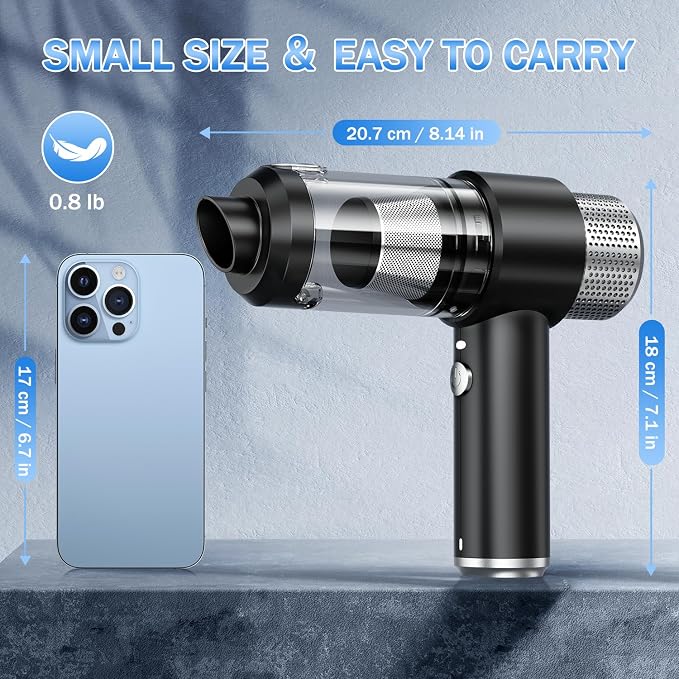 KMM Handheld Car Vacuum Cleaner, Hand Held Vacuum Cleaner & Air Duster | 16000PA Strong Suction, 120W High Power, Portable & Rechargeable, LED Light, Multi-Nozzles for Home, Car, Office, Pet - Image 7