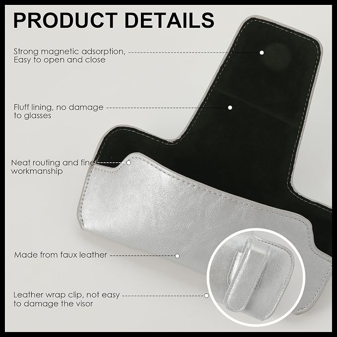 Sunglass Holder for Car Visor, Car Sunglasses Holder Leather, Eyeglasses Holder Glasses Storage Case Visor Accessories - Image 7