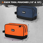Tool Bag 2-Pack 12" 10", Divider Zipper Pouch, Small Tool Box Organizer | Waterproof, Heavy-duty Oxford, Smooth Zipper, Handle & D-Ring, Storage Case for Car Work Tool. Electrician Gift, Orange/Blue - Image 2