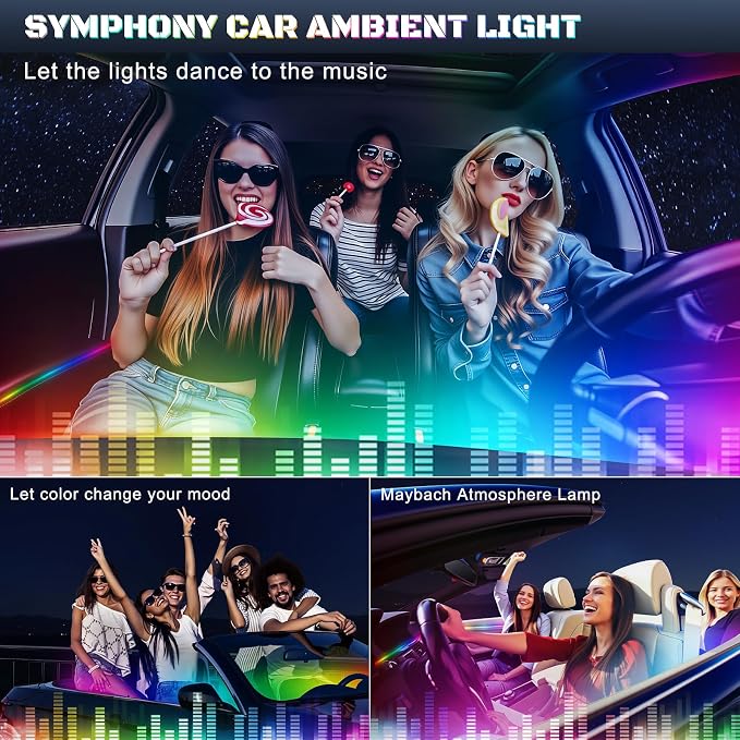 Dreamcolor Acrylic Interior Car LED Strip Light with USB/Type C/4-Port Cigarette Lighter, RGB 2 in 1 with 59.04 inches LEDs Ambient Lighting Kits, Sound Active Function Neon Led Strips for Car - Image 8