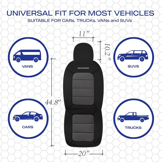 Skechers Memory Foam Seat Covers,Thick Cool Touch Fabric Seat Covers,Front Seat Covers Airbag Compatible,Automotive Comfort Protection for Most Cars,Vans,Trucks,SUV,Floor Grey - Image 5