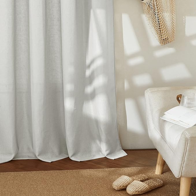 RYB HOME Bathroom Curtains Over Sink - Thick Flax Linen Semi Sheer Vertical Drapes Living Room Camper Curtain Privacy Protect Window Drapes Light Filters W 52 x L 36 inch, Light Grey, 2 Pack - Image 5