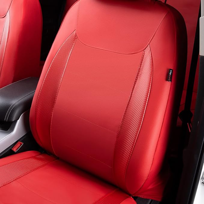 Flying Banner car seat Covers Protects Water Proof Faux Leather Carbon Fiber Fronts Rear Bench Covers (Red Red, Full Set - 8PCS) - Image 4