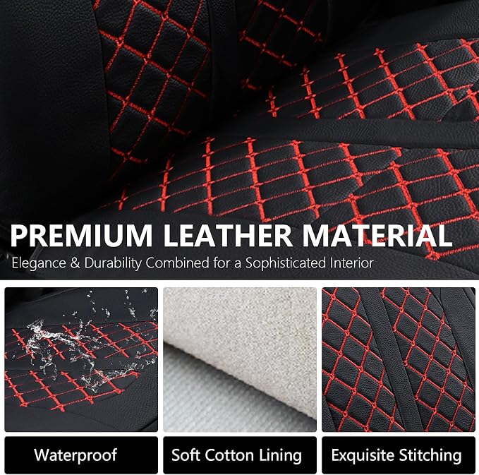 Truckiipa Automotive Seat Covers Fit for Toyota Tacoma Front Seat Leather Waterproof Full Coverage Truck Seat Covers Custom Fit for 2005-2015 Toyota Tacoma Double Crew Cab, Front Pair, Black&Red - Image 5