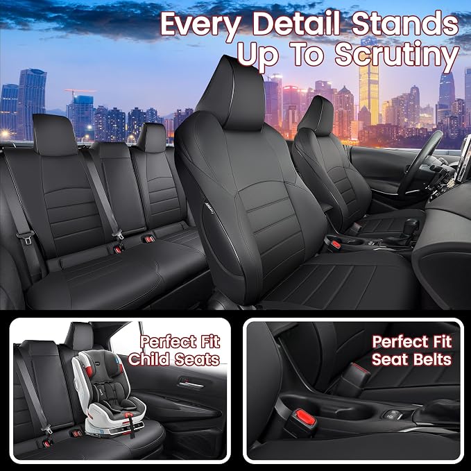 HKZ Fit Corolla Car Seat Cover Full Set for Toyota Corolla 2020-2026 SE,Nightshade & 2020-2022 SE Apex & 2023-2025 XSE & 2025 FX (Sedan-Only) - Faux Leather (Black) - Image 9