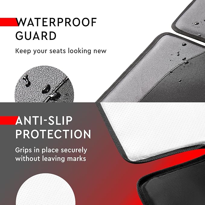 Helteko Car Seat Protector, 2 Pack Seat Protection Mat with Thick Padding, Durable Waterproof Fabric, Leather Reinforced Corners and Mesh Pockets - Image 4