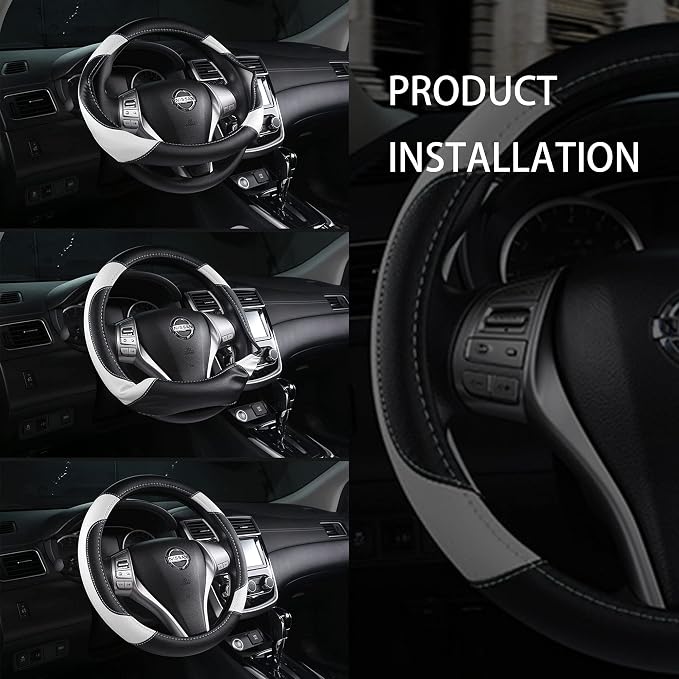 Leather Car Steering Wheel Cover, Universal Fit for Most Cars, White | Microfiber Leather,Non-Slip Breathable Auto Steering Wheel Protector - Image 6