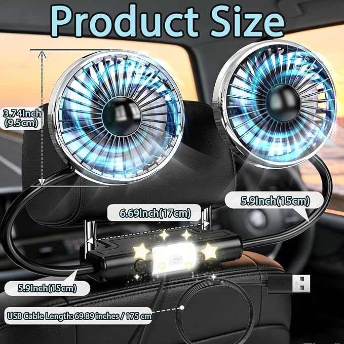 Car Backseat Fans for Backseat for Kids, Car Seat Fans for Car Back Seat | (No Battery) - Image 7