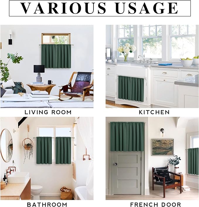 RYB HOME Half Curtain Tiers 36 inch Length, Rod Pocket | Short Blackout Curtains for Small Window,Thermal Insulated,Privacy Protection,Energy Efficient,W34 x L36,Dark Green,2 Panels - Image 7