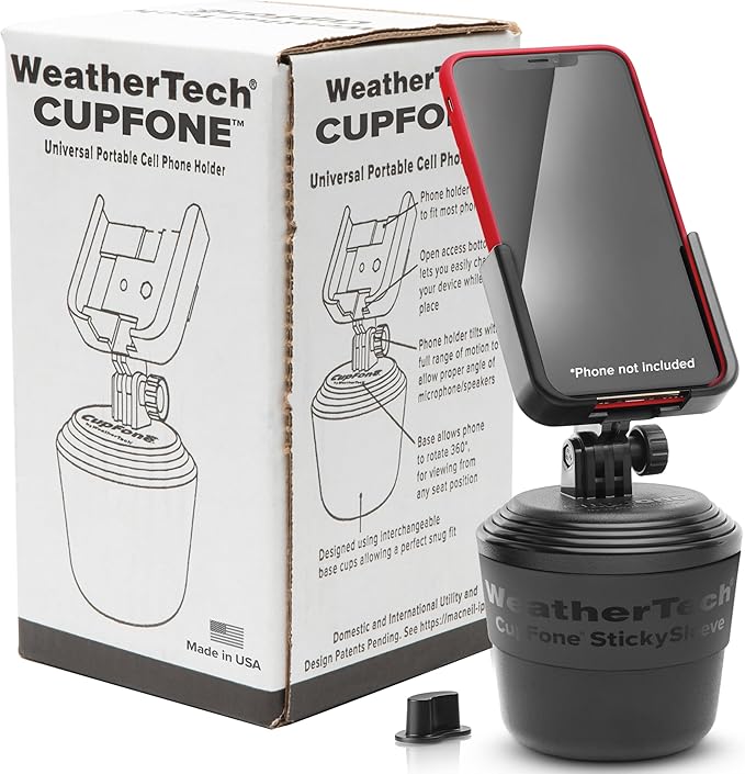 WeatherTech CupFone, Universal Cup Holder Phone Mount for Cars – Adjustable & Secure Fit with Open Access for Charging – Compatible with iPhone, Android - Black by WeatherTech