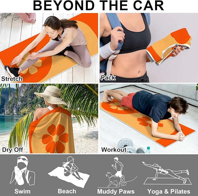 2 Pack Car Towels Seat Cover with Storage Bag, Multifunctional Microfiber Towel for Gym Outdoor Sport Running,Picnic, Beach, Pet Dog Travel,Fits Car SUV Truck (Flora Balance) - Image 5