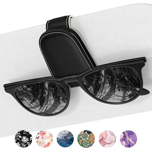 Sunglasses Holder for Car Visor, Magnetic Leather Car Sunglass Holder, Car Sun Visor Glasses Hanger Clip, Car Interior Accessories for Women Men, Fits All Size Eyeglasses by NPOOYI