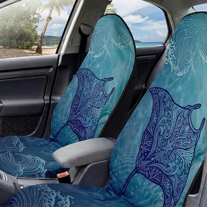 2 Pack Car Seat Towel Covers, Sweat-Proof Microfiber Seat Protectors for Gym, Running, Beach & Workout, Breathable Quick-Dry, Machine Washable, Coral Manta Ray Print, Universal Fit - Image 5