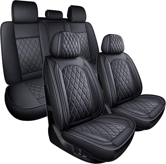 Seat Covers Full Set, Leather Car Seat Cover Fit for Sedan SUV Truck | Black Automotive Seat Covers,Waterproof, Front & Rear,Universal Car Seat Protector for For Families, Pets,Commuters by MIROZO