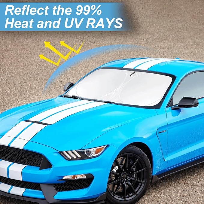 Windshield Sun Shade for Ford Mustang 2015-2025 2026 Sunshade Window Shield | Custom Fit Mustang Foldable Front Windshield Cover Sun Visor Protector Block UV Ray - Image 2