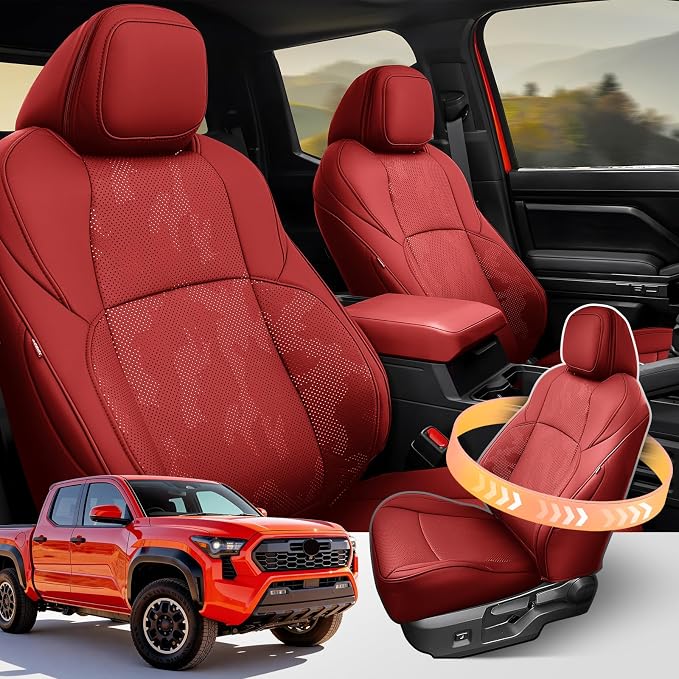 DiffCar® Seat Covers for Toyota Tacoma 2026 2025 2024 Double Cab(Gas Only), Full Set Faux Nappa Leather Truck Accessories for Tacoma 4th Gen, Car Seat Protectors Custom Fit for Tacoma Seat, Red Camo - Image 2
