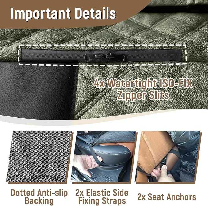 Pet Bench Seat Covers for Trucks, Heavy Duty Nonslip Car Seat Protector with ISOFIX Openings for 1-2 Child Car Seats,Fits Ford 150,Ram 1500,GMC Sierra,Toyota,Ram,Chevrolet Silverado(Green) - Image 6