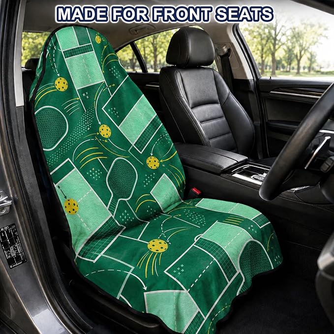 Car Seat Towel Cover for Front Seat, 1Pc Sweat Absorbent Car Seat Protector with Non-Slip Backing, Waterproof Towel Car Seat Cover for Runners, Gym, Swimming, Beach, Pets, Green Court Sport - Image 2