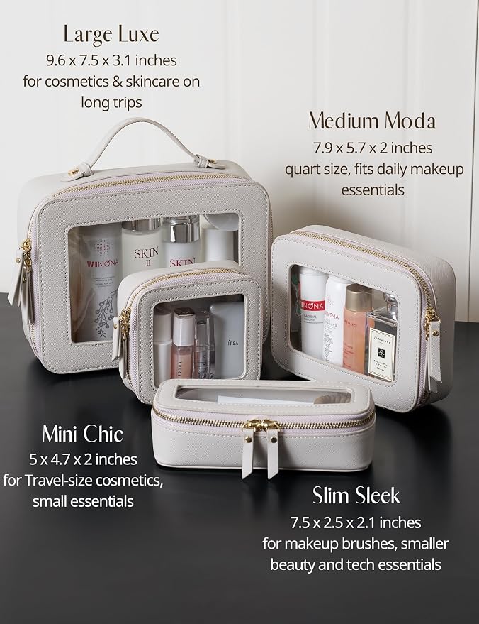 Clear Makeup Case Toiletry Bag Travel Medium Clear Cosmetic Bag with Zipper, Make Up Bag Organizer Traveling TSA Approved Transparent Bag Car for Essentials, Mini & Medium, Beige Grey - Image 9