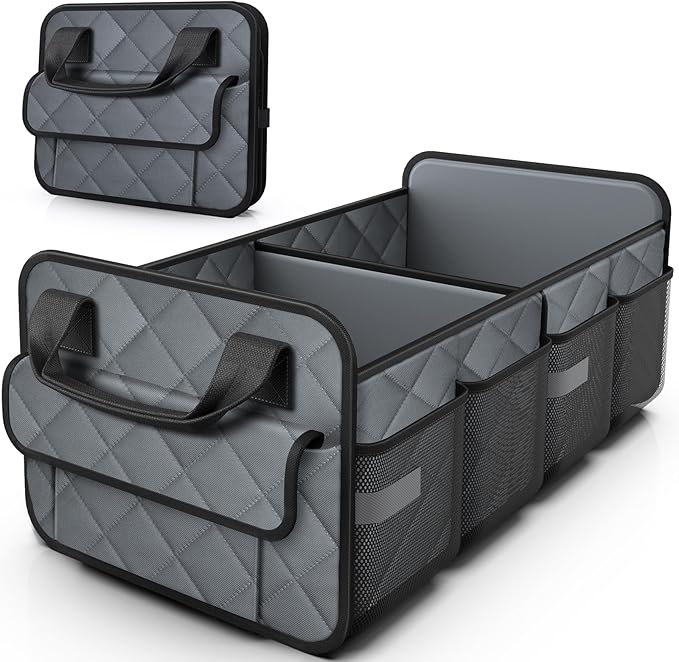 HOTOR Trunk Organizer for SUV – Foldable Car Organizers and Storage | 2 Compartments, Large Capacity Car Trunk Organizer Car Accessories for Truck Sedan, Grey, 21.7" x 12.8" x 11.0" by HOTOR