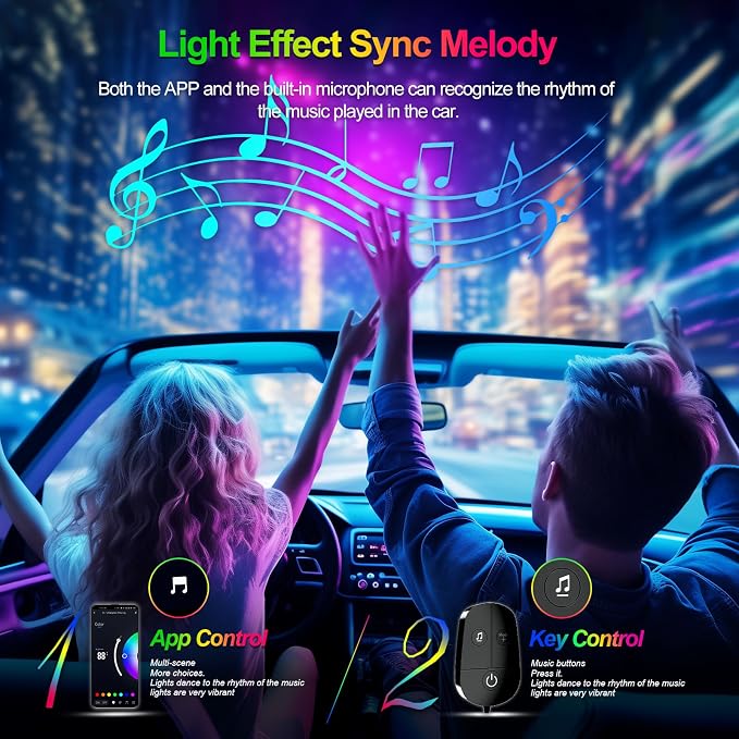 YiLaie LED Car Lights Interior Multcolor Lights for Car Inside with APP and Control Box, Music Sync USB Under Dash Lighting Kit for Cars, Trucks, SUVs, DC 5V - Image 3
