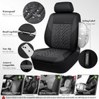CAR PASS Neoprene Waterproof Seat Covers Two Front, Wetsuit Car Seat Covers 2pcs Universal Fit for Vans, Truck, SUV, 3D Tyre Embossed Seat Covers Anti Slip with Armrests, Aibag Compatible(Black Gray) - Image 3