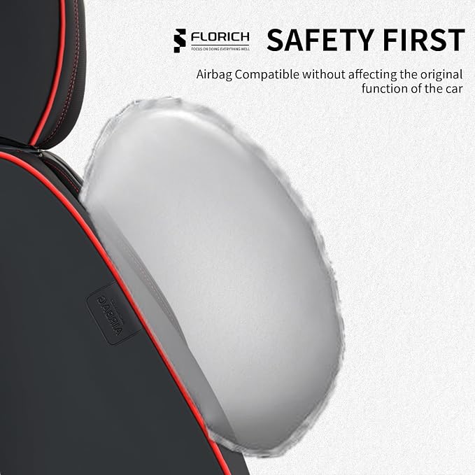 Seat Covers, Car Seat Covers Full Set, Luxury Nappa Leather Seat Covers, Breathable and Waterproof Car Seat Protector 5 Seat, Automotive Seat Covers Universal Fit for Most Cars-BlackRedline - Image 6