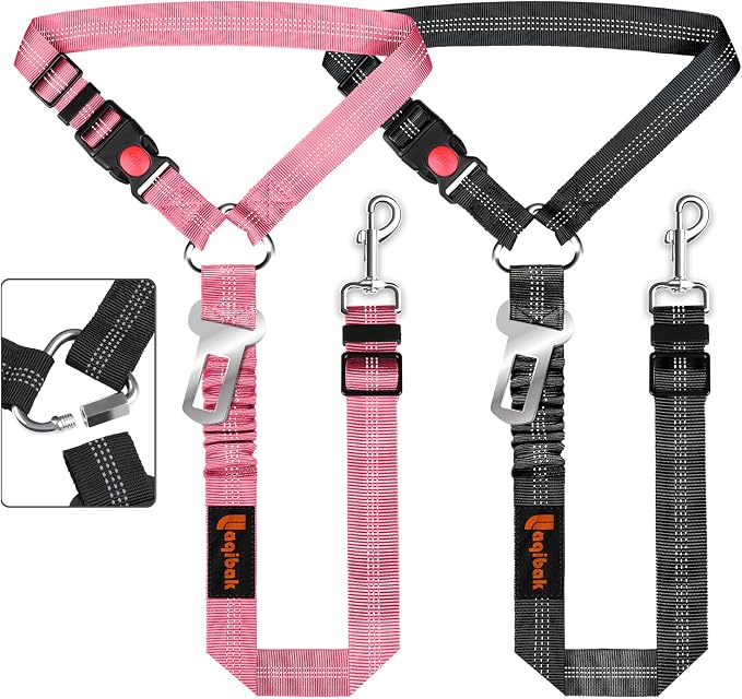 Laqibak Removable Dog Seat Belt Harness for Car, 3 in 1 Pet Seatbelt Leash | Retractable Headrest-Mounted,Restraint & Adjustable Reflective Bungee Dog Seatbelt Tether,Pink and Black by laqibakProductcollection