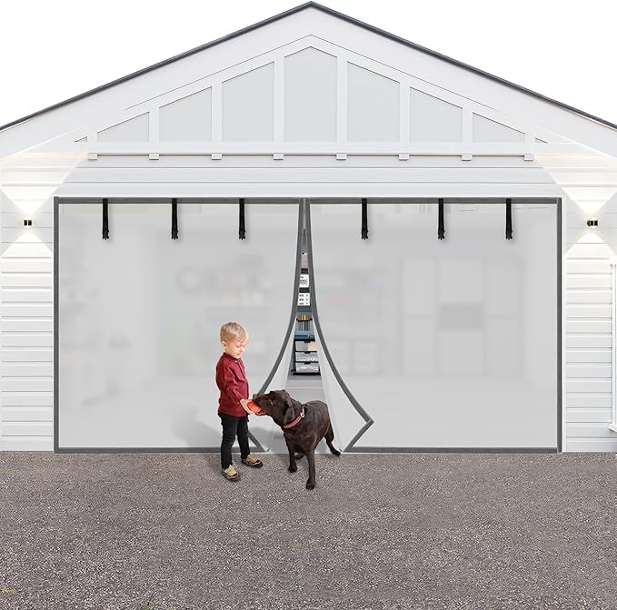 Privacy Garage Door Screen Blackout for 1 Car Garage-12x9FT Privacy Silver Grey Heavy Duty Magnetic Garage Screen, Hands Free, Magnetic Privacy Garage Screen Door by LIAMST