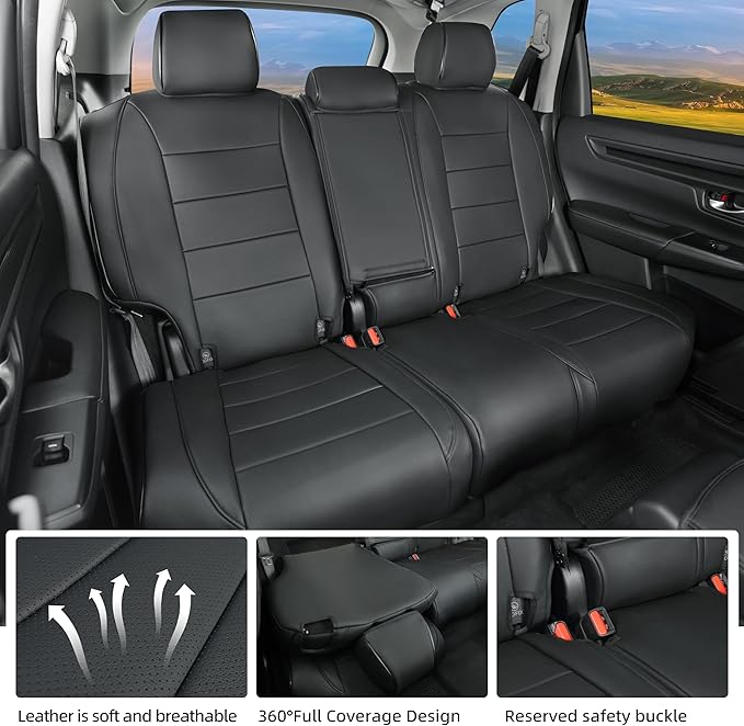 Lolcar CRV Seat Covers Custom Fit for Honda CRV 2023 2024 2025 2026 Leather Car Seat Cover Full Set for Trucks SUV,Waterproof Car Seat Cushion,Faux Leather (Black) - Image 5