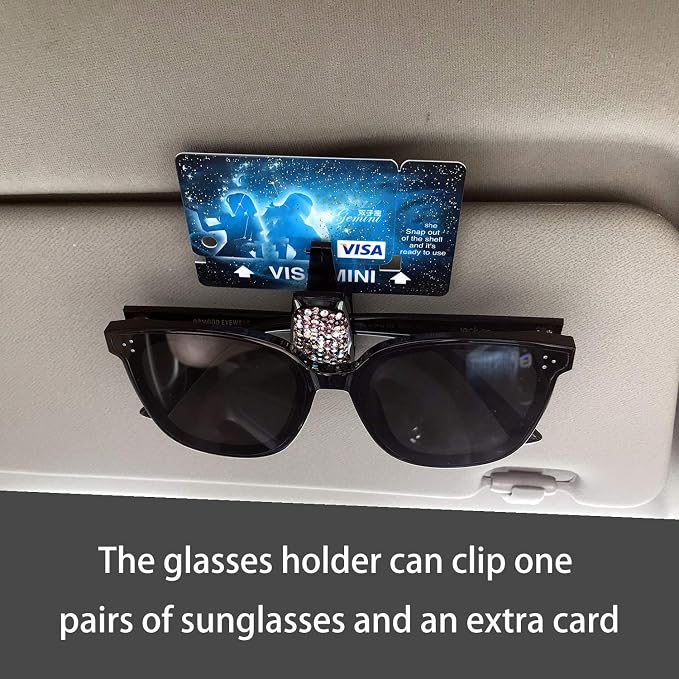 Glasses Holders for Car Sun Visor, 2 Pack Bling Crystal Rhinestones Fashion Car Eyeglasses Sunglasses Hanger Mount with Ticket Card Clip for Women Girls (Silver) - Image 5