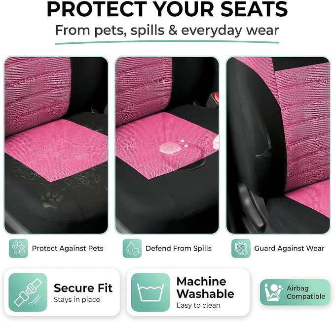 FH Group Automotive Car Seat Covers Front Set Premium 3D Air Mesh Front Seat Covers, Airbag Compatible Universal Fit Interior Accessories for Cars Trucks and SUVs - Pink - Image 5
