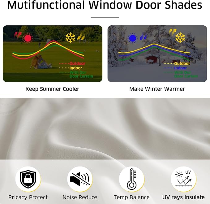 NICETOWN Magnetic Door Curtains for Window, Thermal Insulated Curtains, French Front Door Window Covering, Roman Roll Up Shade for Patio Glass, 27 x 72 inch Long, 1 Panel, Natural - Image 3