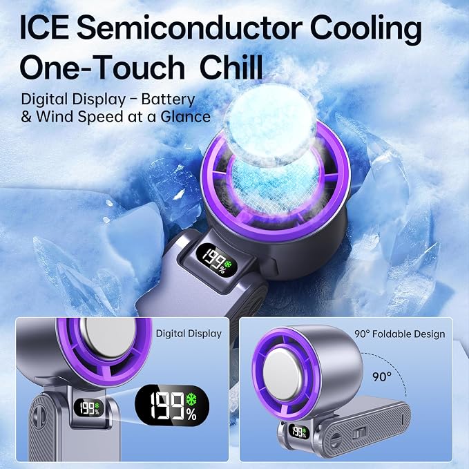 Handheld Portable fan with Turbo Cooling, Speed(1-199) 5500mAh | 20000 RPM Hand Held Fan Rechargeable Powerful Mini Personal fan for Travel, Outdoor, Beach & Makeup - Image 3