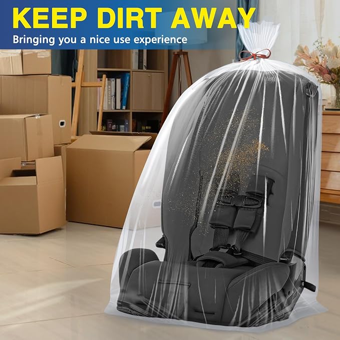 5 Pack 36'' x 50'' Extra Large Clear Plastic Storage Bags | 2 Mil Storage Bags Ideal for Car Seats, Suitcases, Strollers, Small Bikes, Attic Storage, Clothes, Xmas Trees, (with 5 Ties) - Image 6