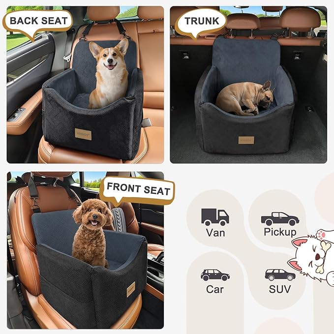 JOEJOY Dog Car Seats for Small Medium Dogs Under 35lbs, Dog Booster Seat with Detachable Washable Cover and Cushion, Memory Foam Pet Car Seat with Safety Belt and Storage Pockets (DG) - Image 6