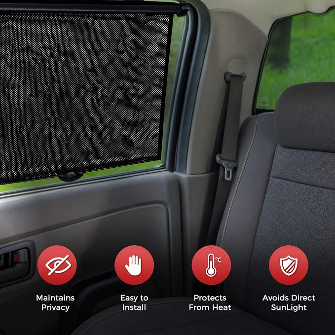 Car Side Window Shades, 2 Pack Retractable Roller Sun Shades, 18 x 20 in | UV and Sun Glare Reduction, Suction and Hook Installation, Easy Roll-Up Storage, Baby Car Window Shades for Travel - Image 5
