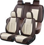Coverado Leather Car Seat Covers Full Set, 5 Seats Waterproof Seat Covers for Cars Front and Rear Seat Cushions Protectors Universal Fit Most Vehicles (Bronw&Beige) by COVERADOAUTO
