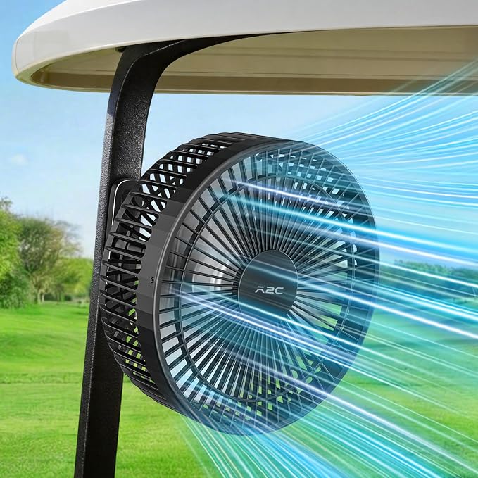 A2C Magnetic Rechargeable Fan for Golf Cart 7.5-Inch, Up to 28Hrs, 10000mAh | Battery Powered, Portable, 4 Speeds, Fits EZGO, Club Car, Yamaha Golf Cart Accessories Essentials Gifts for Men, Dad, Husband by A2CSupportAlways
