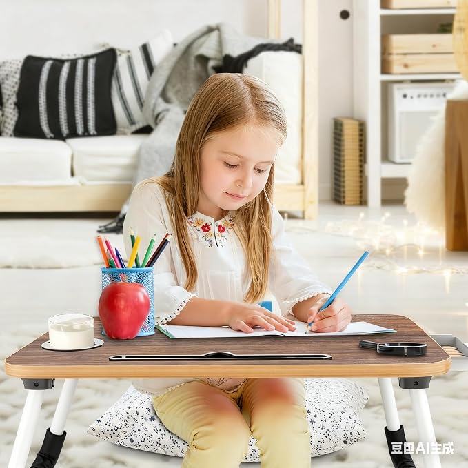 Fayquaze Portable Foldable Laptop Bed Desk with Storage Drawer and Cup Holder - Lap Desk Laptop Stand Tray Table for Eating, Reading and Working - Image 6
