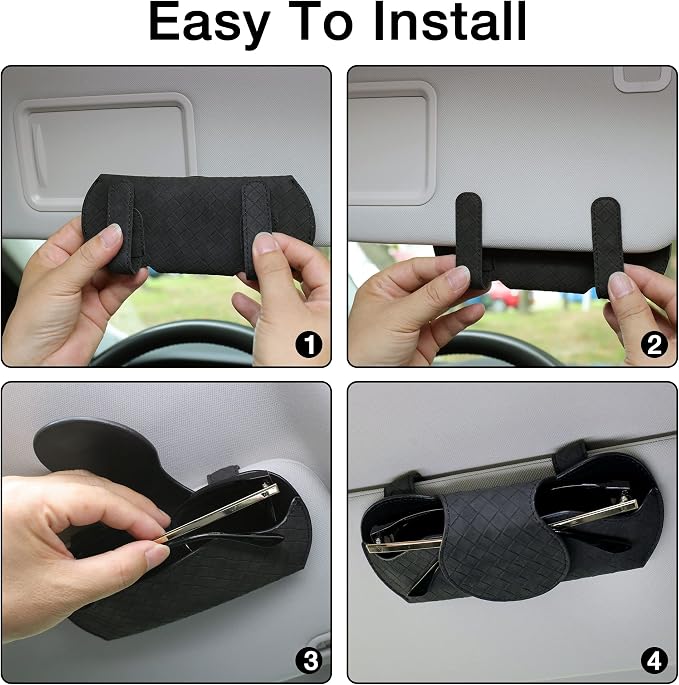 KINIVA Sunglasses Holder for Car Visor PU Leather Glasses Case with Clips for Car Visor Automotive Interior Visor Accessories Apply to All Car Models (Black) - Image 6