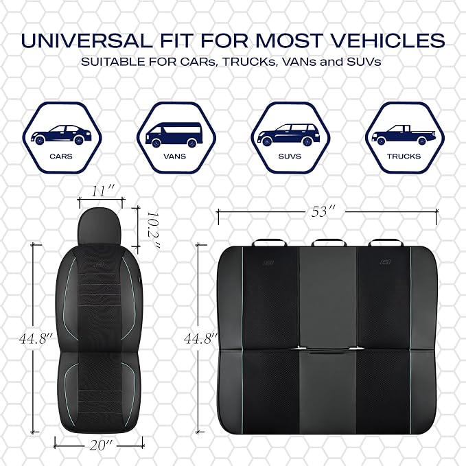 Skechers Air-Cooled Memory Foam Seat Cover,Mesh Thick Car Seat Covers,Piping Leather Car Seat Cover,Airbag Compatible,Automotive Comfort for Most Cars, Vans, Trucks, SUV(Mint,Full Set) - Image 6