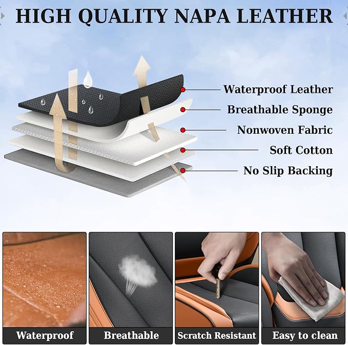 Coverado Car Seat Covers, Seat Covers for Cars, Waterproof Leather Auto Seat Protectors, Leather Car Seat Cushion, Car Interiors Accessories Universal Fit for Most Cars - Image 6
