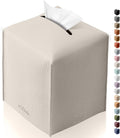 Tissue Box Cover for PU Leather, Modern Simple Solid Color Holder Square Tissue Bag, Ideal for Bathrooms,Office,Car,Outdoor Tent,Dining Table,5"X5"X5", Single Off-White by Tclouda