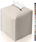Tissue Box Cover for PU Leather, Modern Simple Solid Color Holder Square Tissue Bag, Ideal for Bathrooms,Office,Car,Outdoor Tent,Dining Table,5"X5"X5", Single Off-White by Tclouda