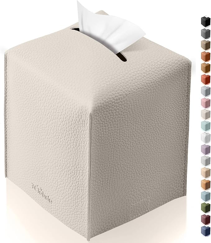 Tissue Box Cover for PU Leather, Modern Simple Solid Color Holder Square Tissue Bag, Ideal for Bathrooms,Office,Car,Outdoor Tent,Dining Table,5"X5"X5", Single Off-White by Tclouda