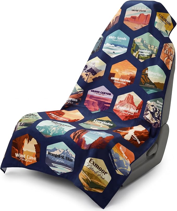 1 Pack Car Seat Towel Cover with Storage Bag, Multi National Parks 1 Style | 63 x 32 in Car Towel Seat Cover Non Slip Waterproof, Gym Workout Swimming Running, Machine Washable Sweat Absorbent Protector by Hahafelt