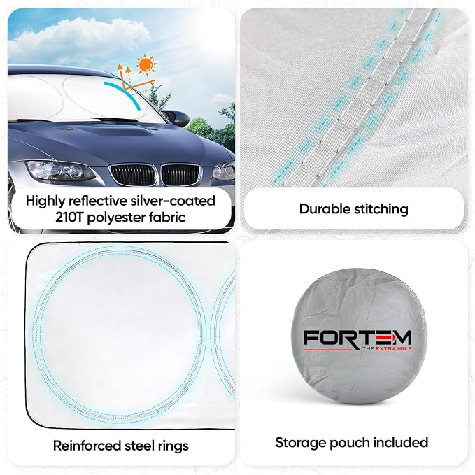 FORTEM Windshield Sun Shade - Sunshade for Car Windshield - 240T Polyester | Foldable Window Shade | Heat & UV Shield | Storage Bag - Image 8
