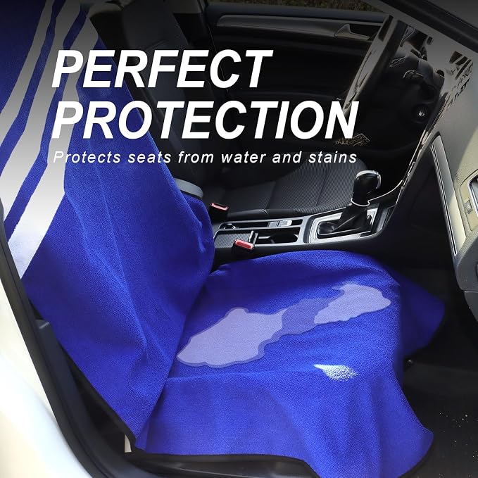 Sweat Towel Car Seat Cover Protector Front Seats for Gym Workout, Running, Swimming, Beach and Hiking, Waterproof Universal Seat Cover for Car, Trucks, Van & SUV (1, Blue White Stripe, Front) - Image 3