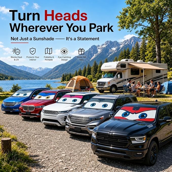 Car Windshield Sun Shade, Universal Fit Full-Size SUV Pickup MPV, Angry Red | 63 x 33.86" Large Windshield Cover, Foldable Front Window Sunshade, UV Heat Protection, Cute Eyes Series - Image 8